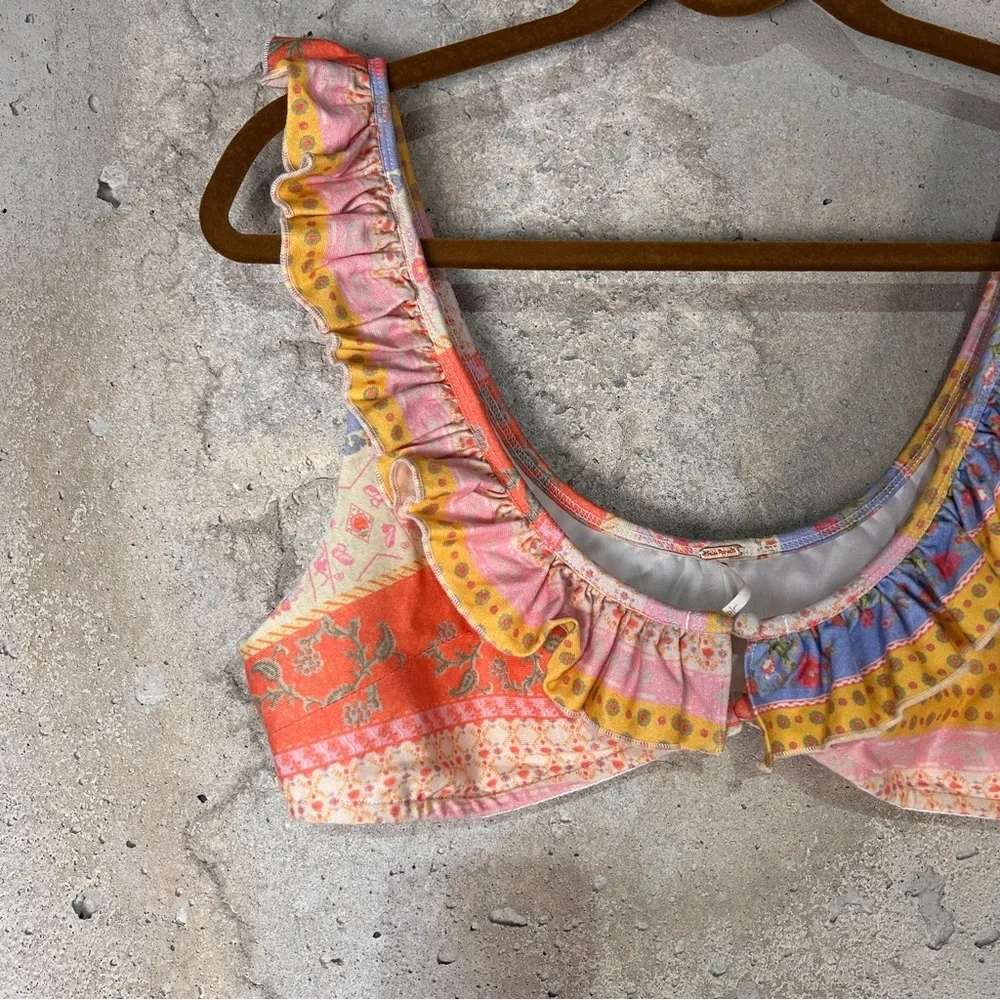 Free people coral lavender yellow floral patchwork midi skirt bralette set large - Picture 12 of 13